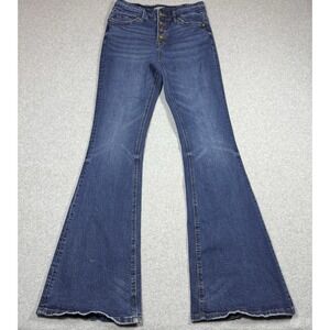 Rockin C Jeans Womens 27 Button Fly Highrise Flared Indigo Denim Ranch Rodeo